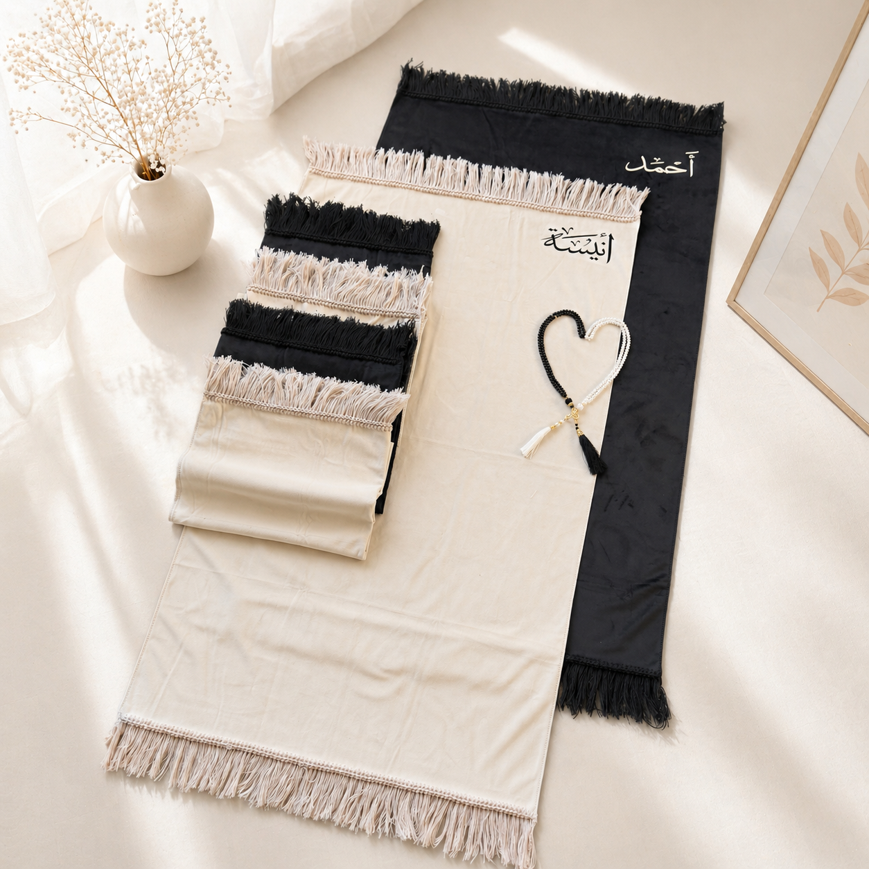 Personalised Couple Prayer Mats – Luxury Velvet Thin Sajada Set (Non-Padded)