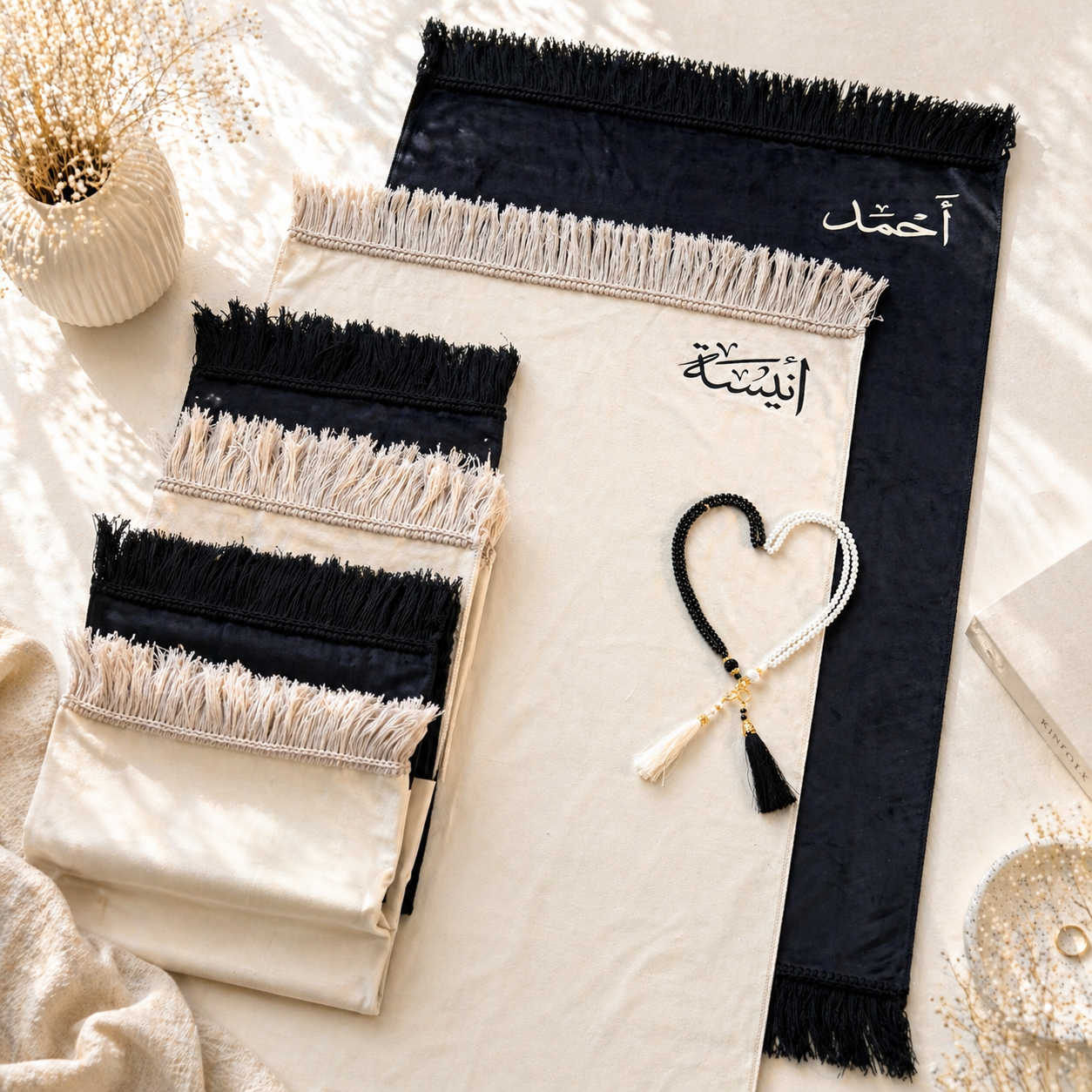 Personalised Couple Prayer Mats – Luxury Velvet Thin Sajada Set (Non-Padded)