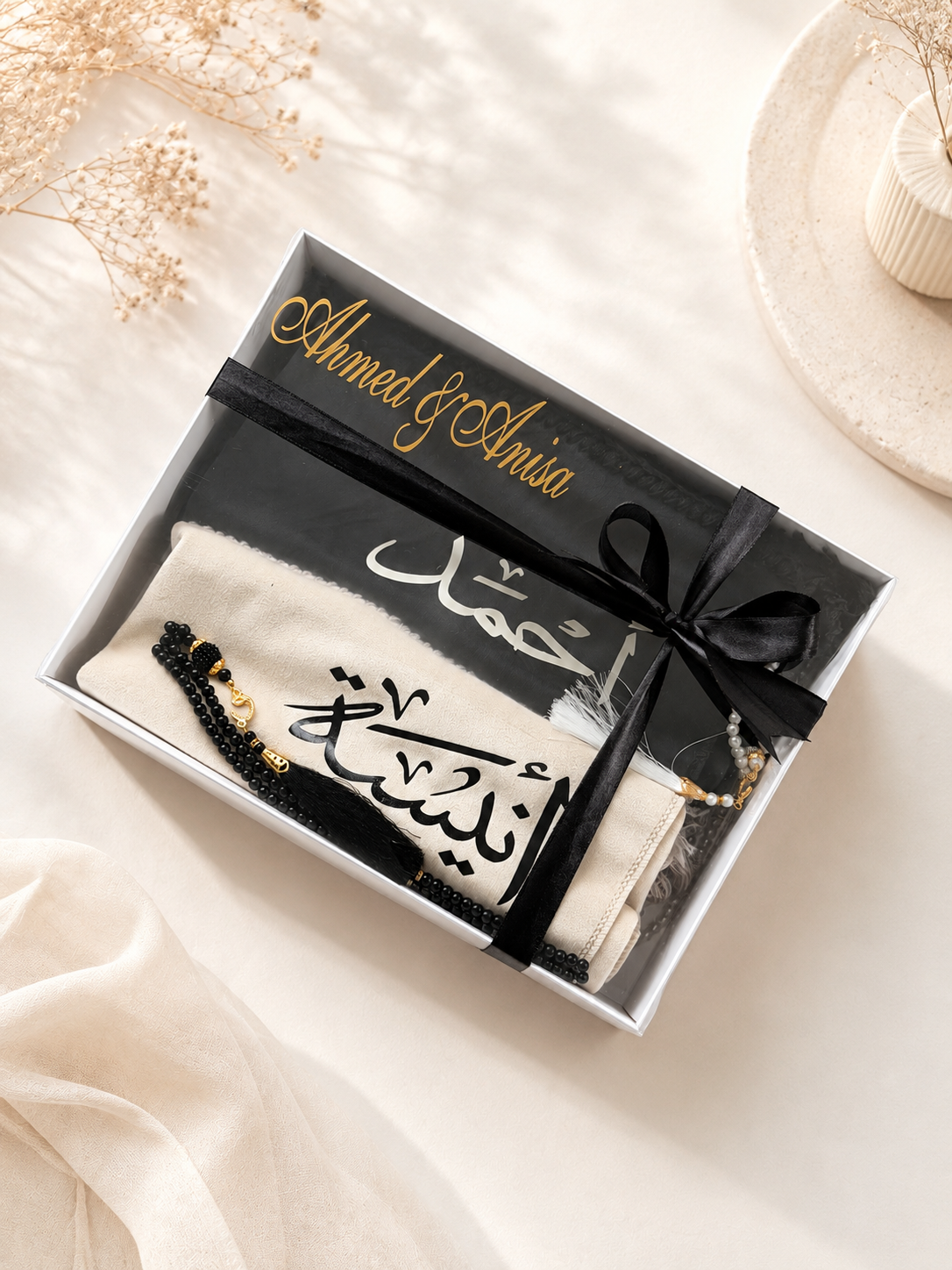 Luxury Velvet Thin Personalised Couple Prayer Mats - Sajada Set (Non-Padded)