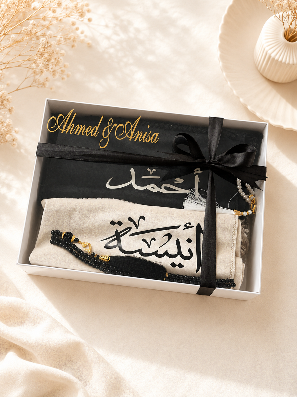 Luxury Velvet Thin Personalised Couple Prayer Mats - Sajada Set (Non-Padded)