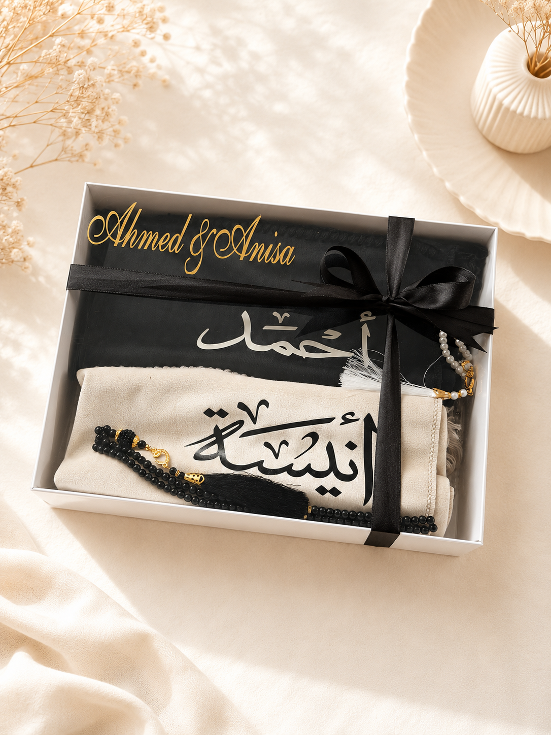 Luxury Velvet Thin Personalised Couple Prayer Mats - Sajada Set (Non-Padded)