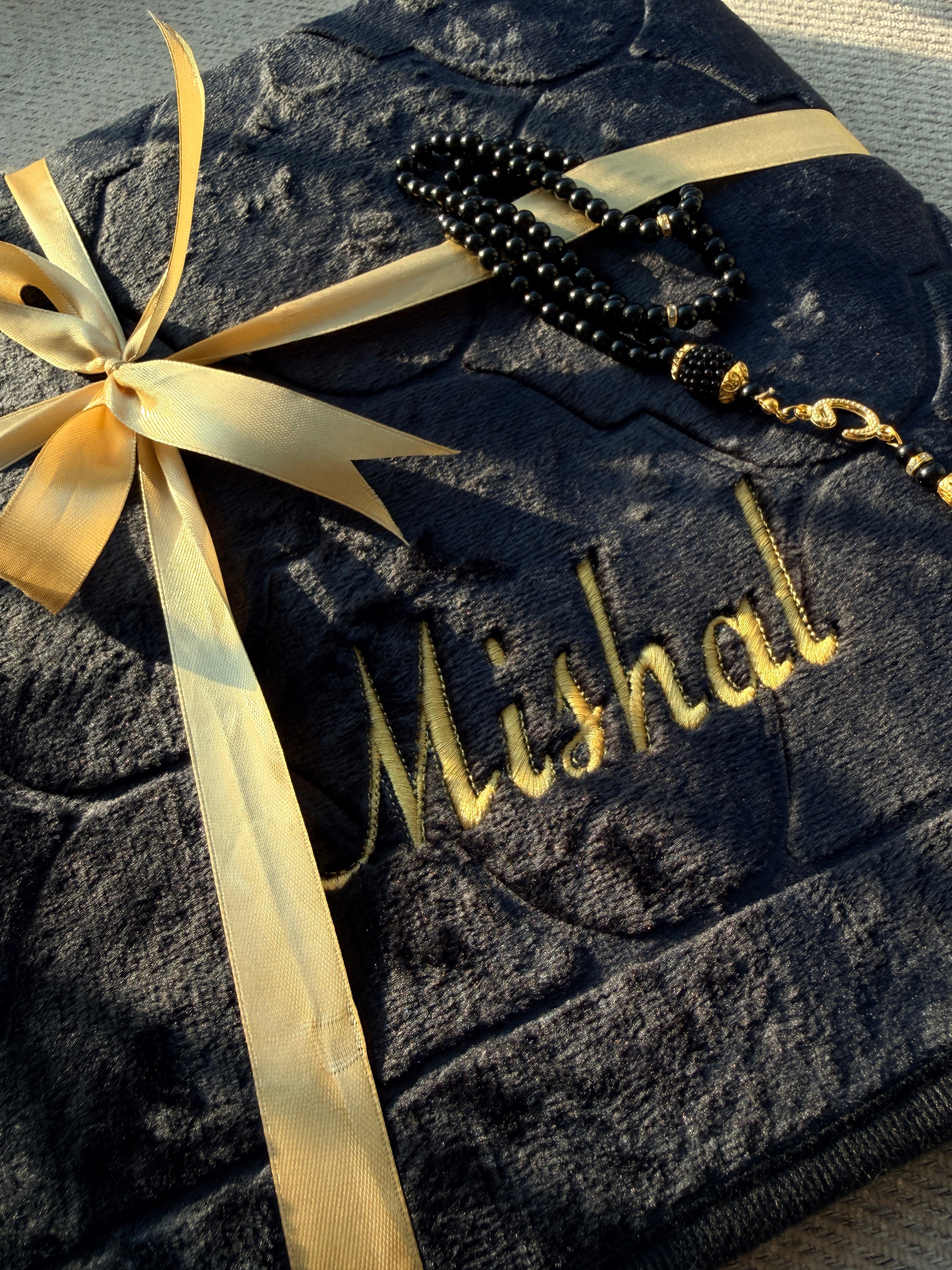 Luxury Personalised Embroidered Prayer Mat Set | Custom Name Islamic Prayer Mats | Nikah, Wedding & Eid Gift