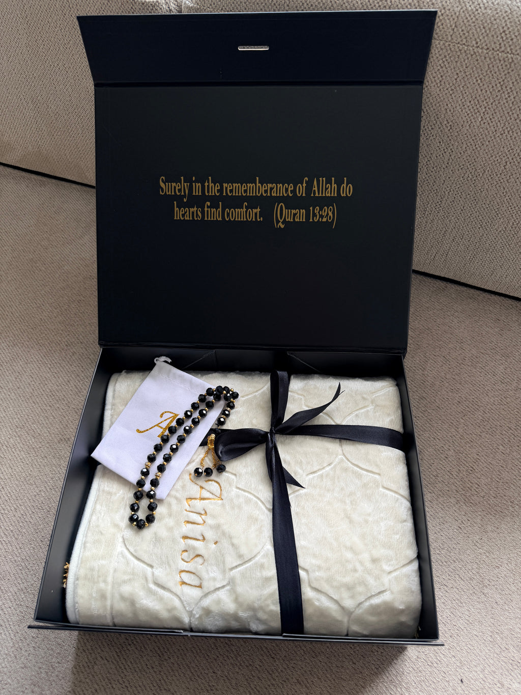 Luxury Personalised Embroidered Prayer Mat Set | Custom Name Islamic Prayer Mats | Nikah, Wedding & Eid Gift
