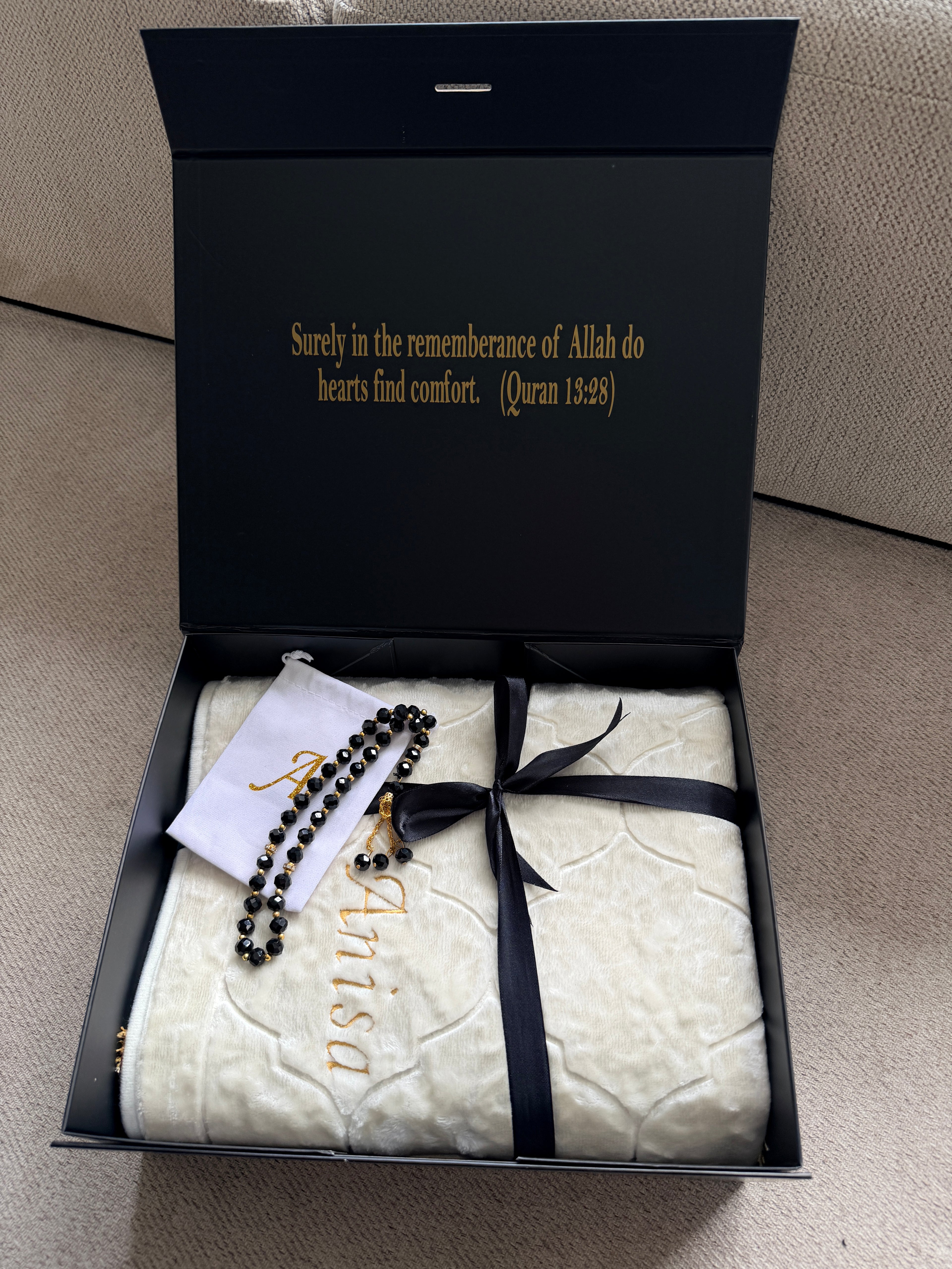Luxury Personalised Embroidered Prayer Mat Set | Custom Name Islamic Prayer Mats | Nikah, Wedding & Eid Gift