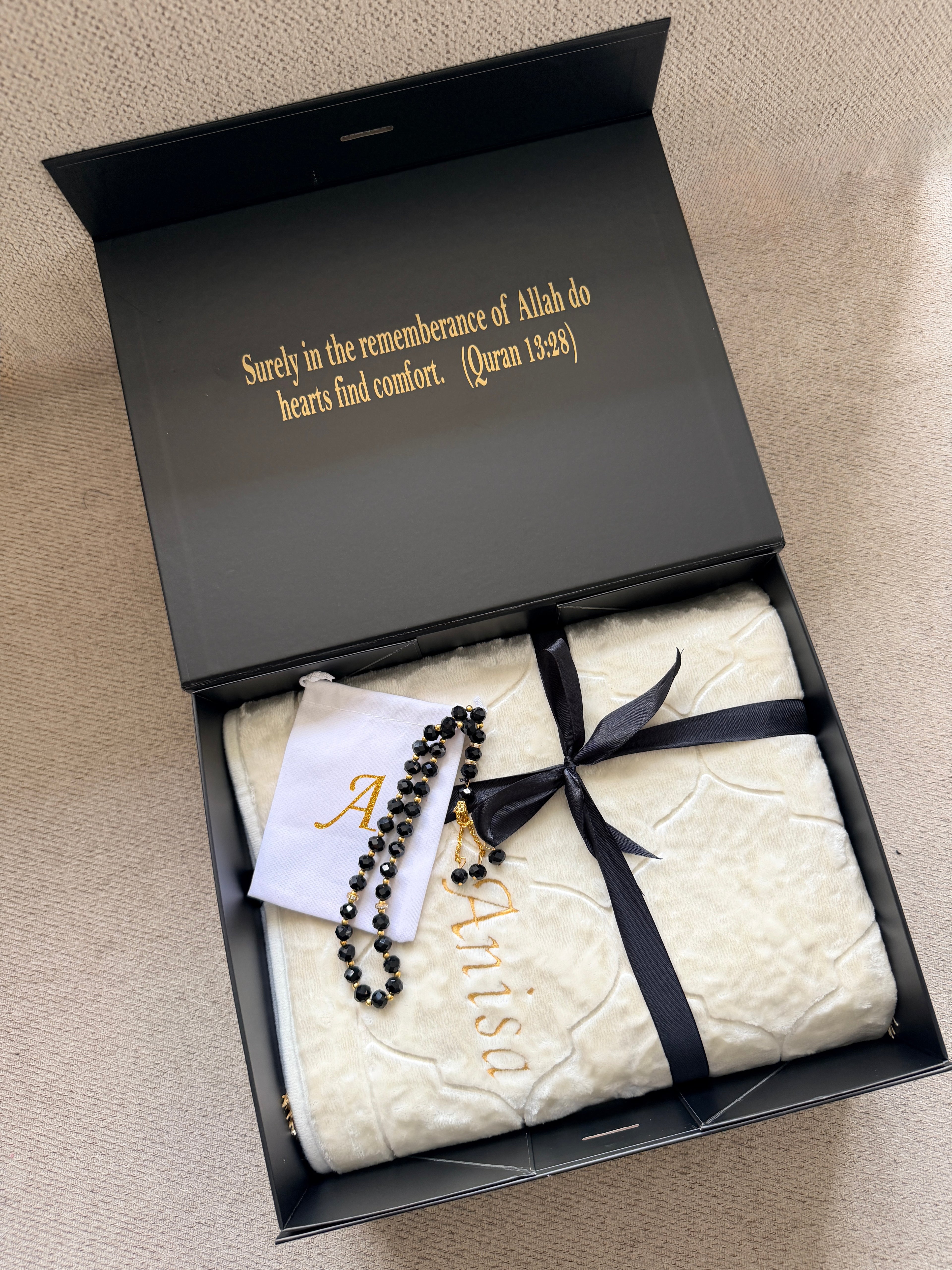 Luxury Personalised Embroidered Prayer Mat Set | Custom Name Islamic Prayer Mats | Nikah, Wedding & Eid Gift