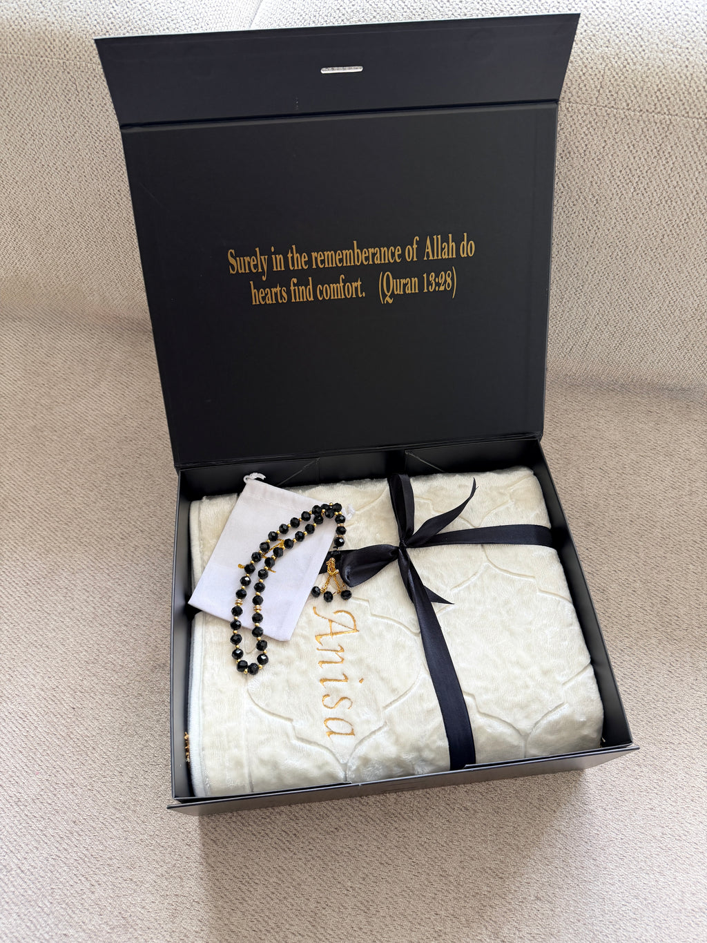 Luxury Personalised Embroidered Prayer Mat Set | Custom Name Islamic Prayer Mats | Nikah, Wedding & Eid Gift