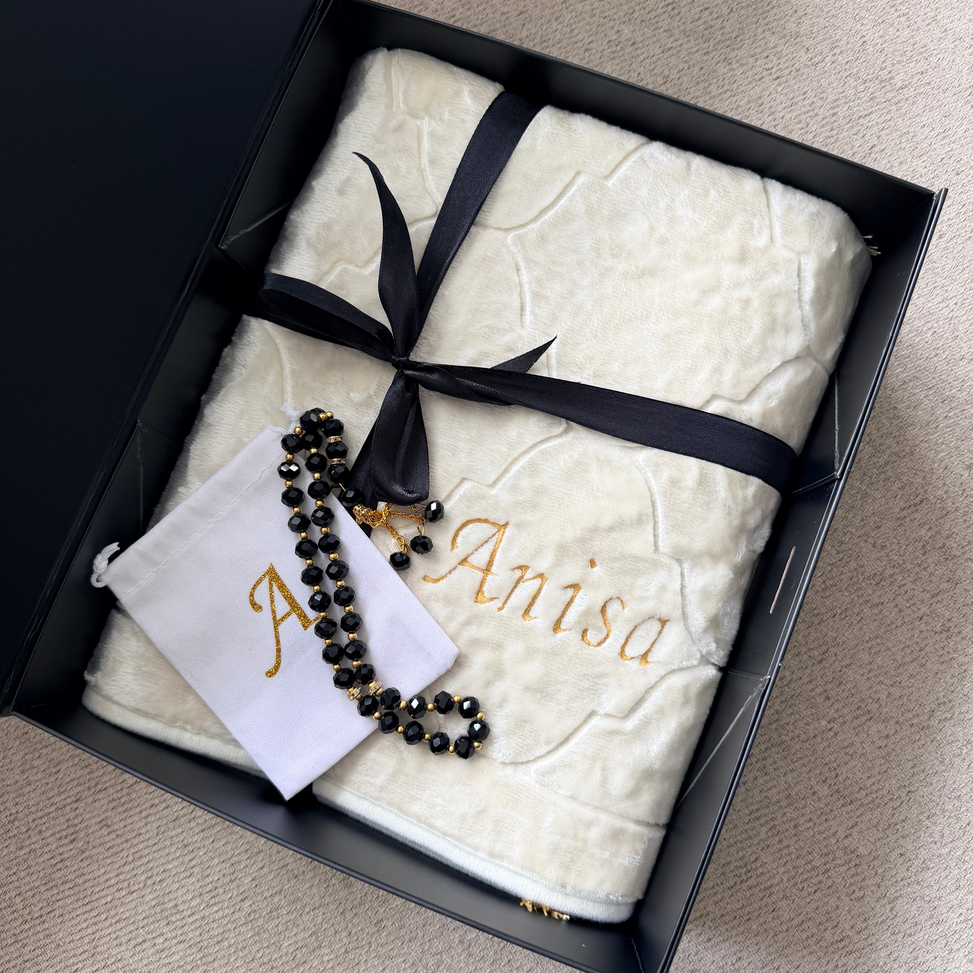 Luxury Personalised Embroidered Prayer Mat Set | Custom Name Islamic Prayer Mats | Nikah, Wedding & Eid Gift