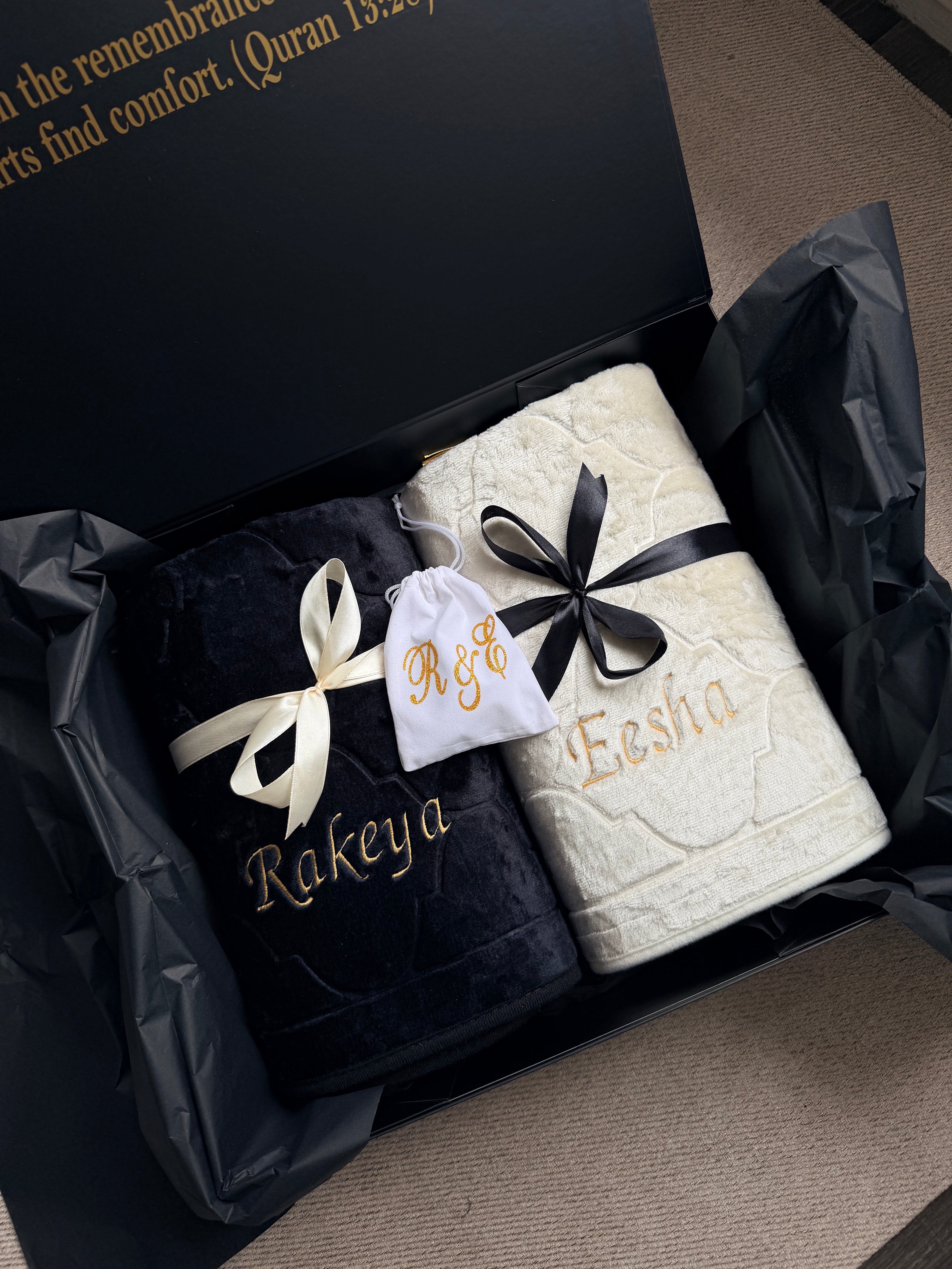 Luxury Personalised Embroidered Prayer Mat Set | Custom Name Islamic Prayer Mats | Nikah, Wedding & Eid Gift