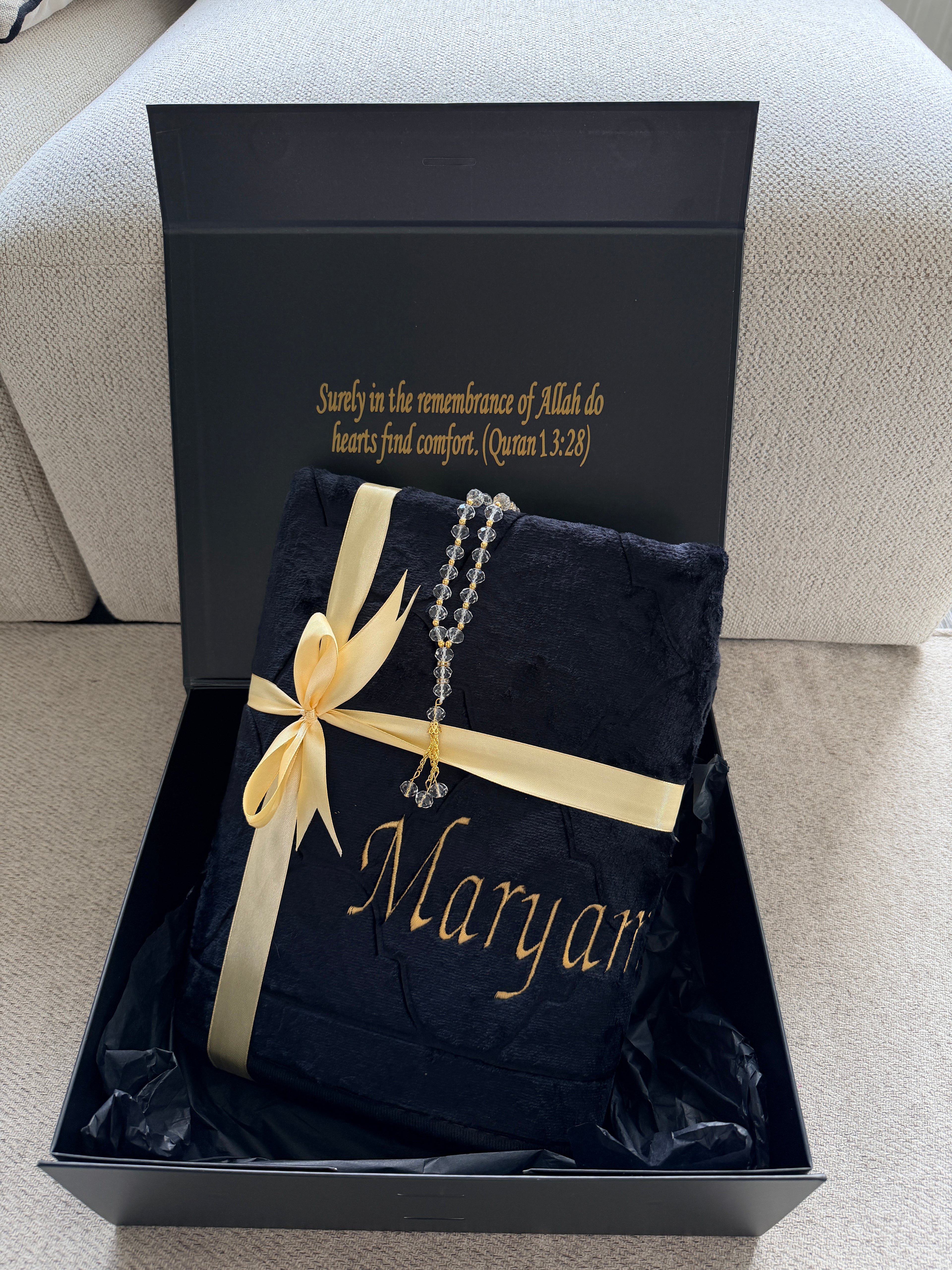 Luxury Personalised Embroidered Prayer Mat Set | Custom Name Islamic Prayer Mats | Nikah, Wedding & Eid Gift