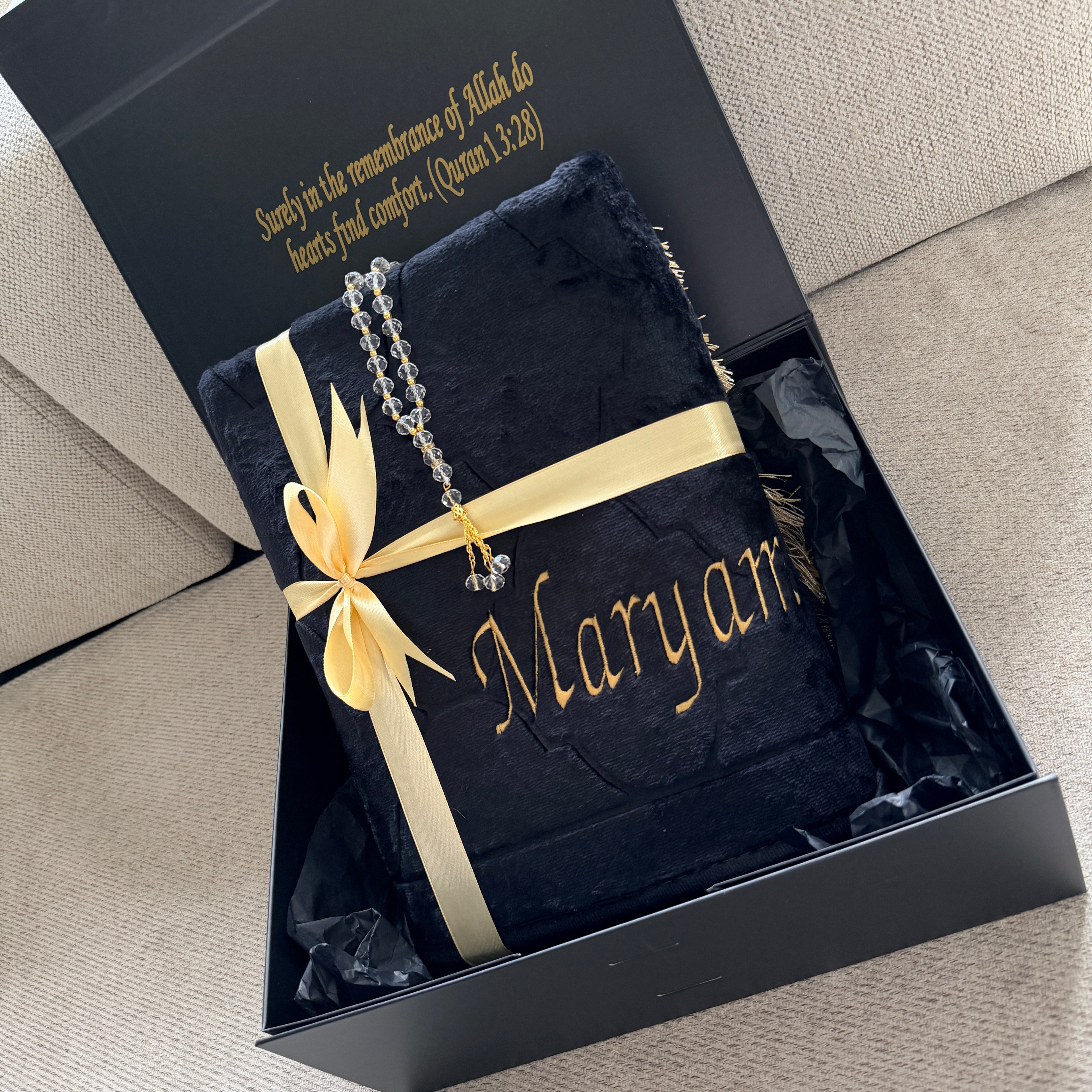 Luxury Personalised Embroidered Prayer Mat Set | Custom Name Islamic Prayer Mats | Nikah, Wedding & Eid Gift
