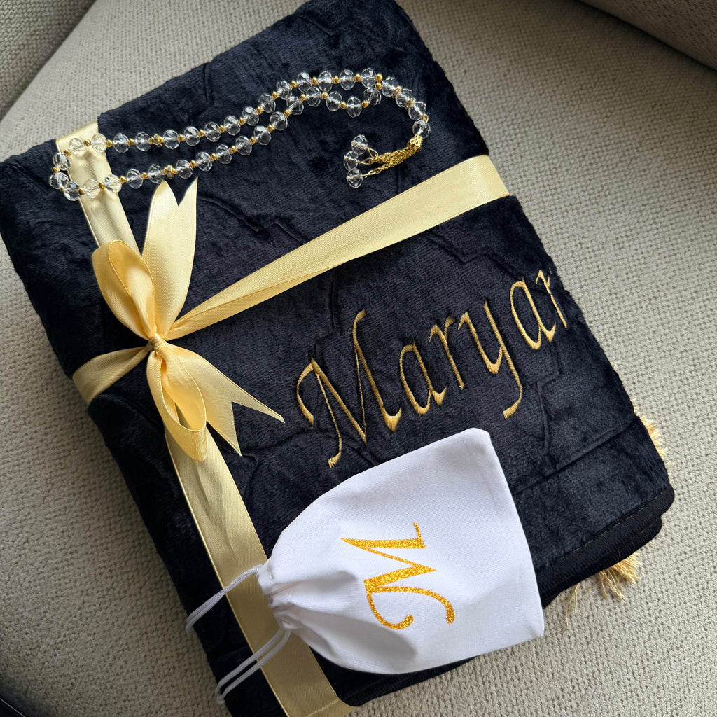 Luxury Personalised Embroidered Prayer Mat Set | Custom Name Islamic Prayer Mats | Nikah, Wedding & Eid Gift