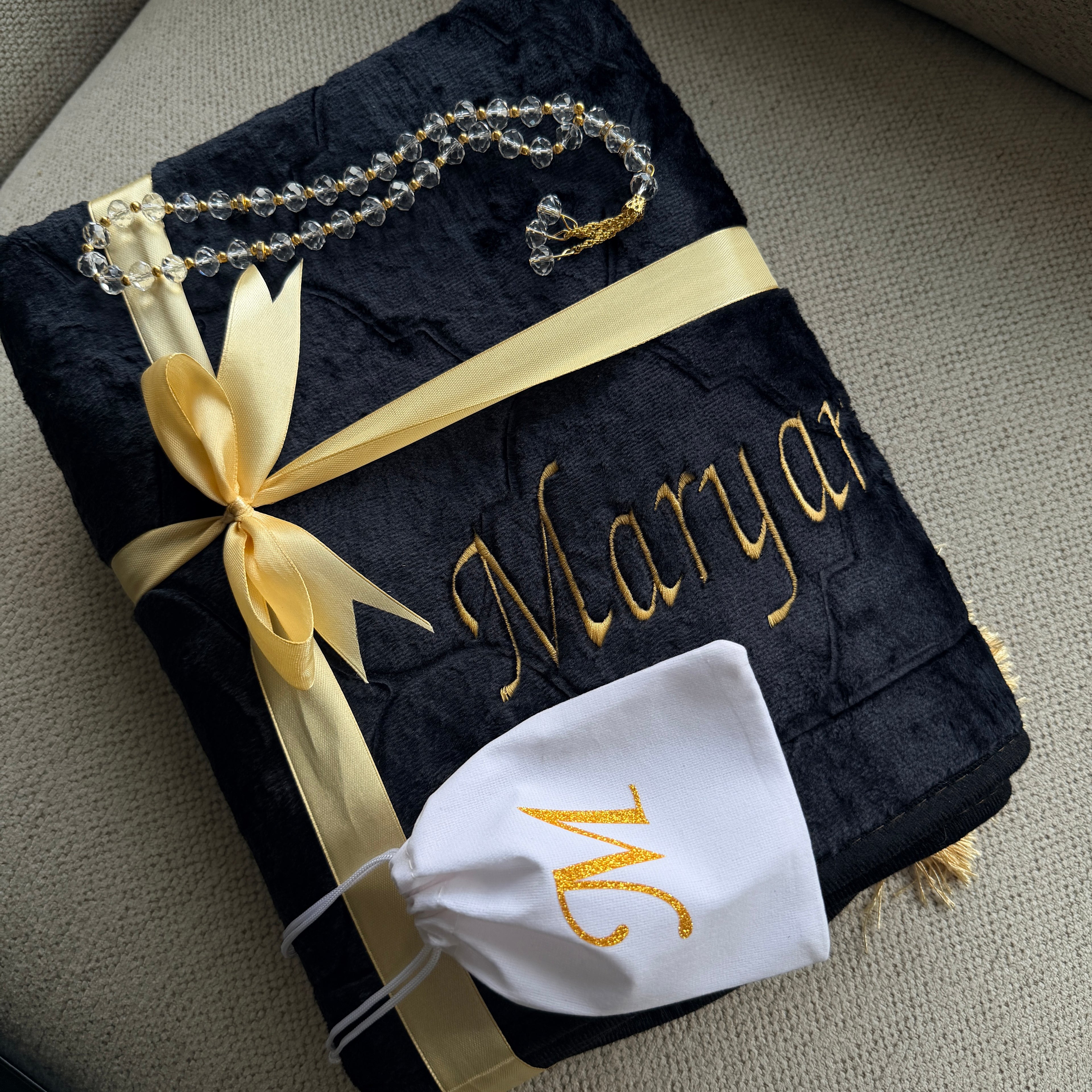 Luxury Personalised Embroidered Prayer Mat Set | Custom Name Islamic Prayer Mats | Nikah, Wedding & Eid Gift