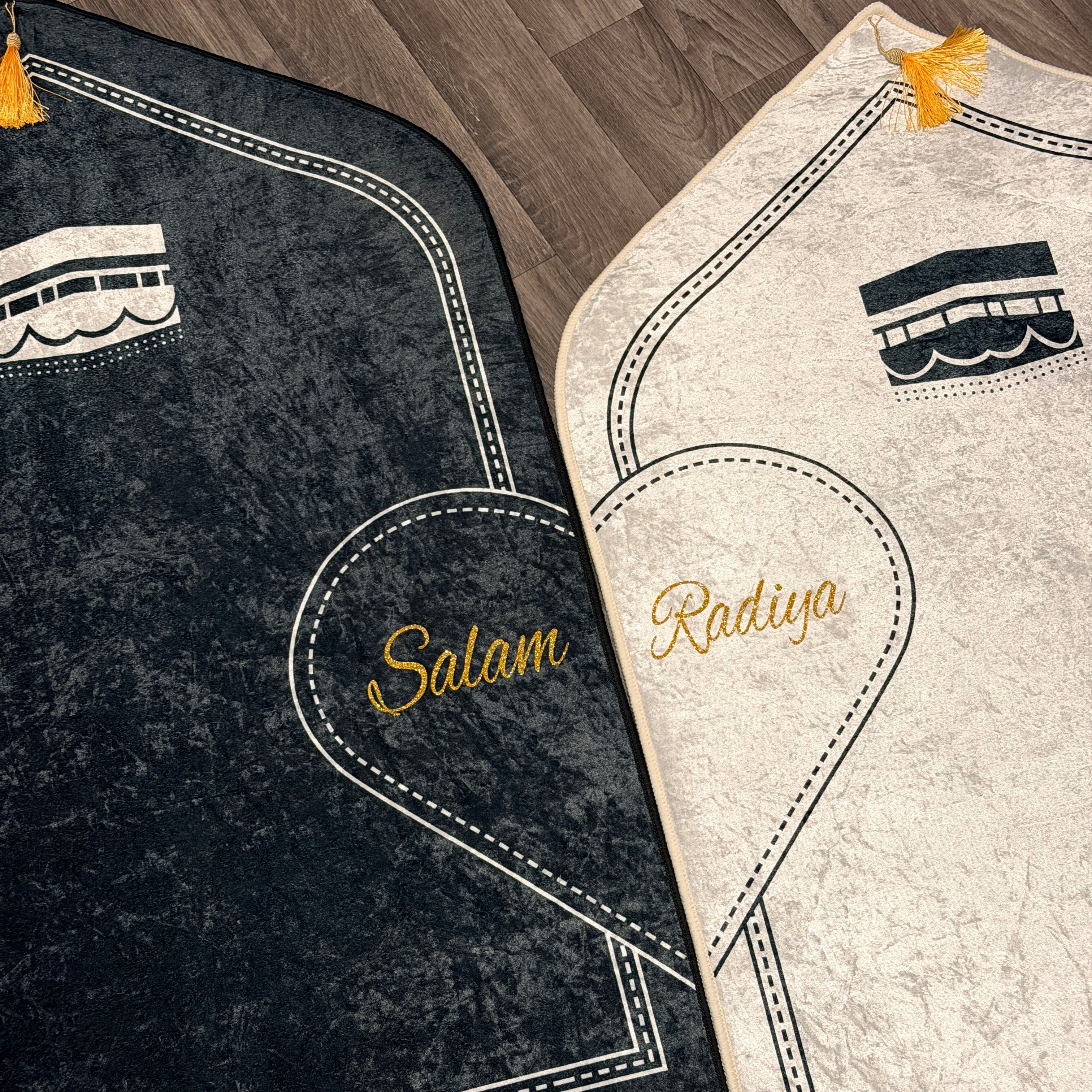 Al - Haram Design Personalised Couple Prayer Mat Set with Heart Design