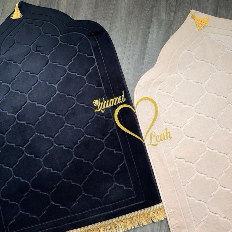 Personalised Couple Prayer Mat Set with Names – Foam Padded Prayer Mats (XL Size) | Couple Gift