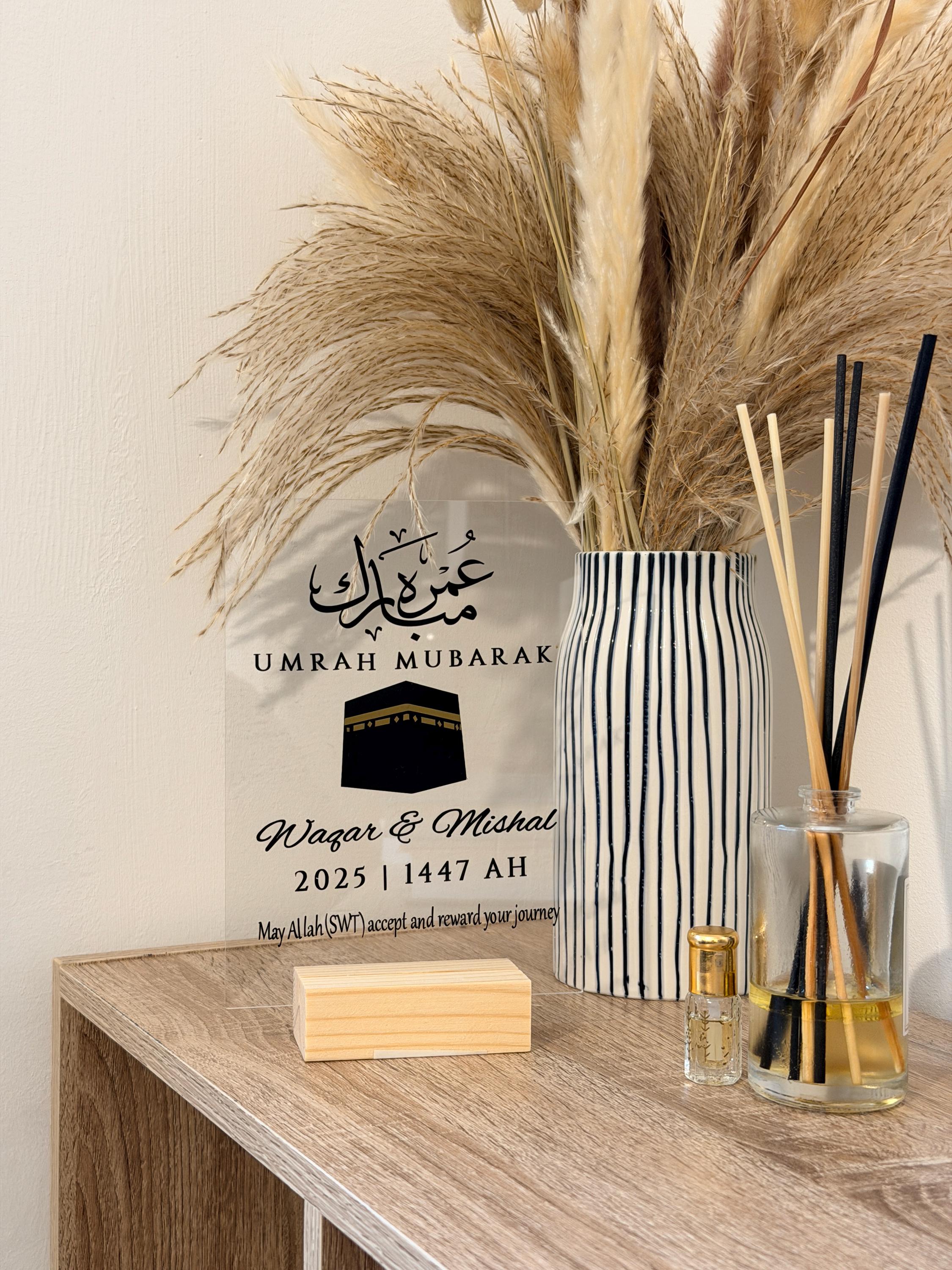 Personalized Umrah Mubarak Acrylic Plaque: Custom Islamic Gift (7x5 inches)