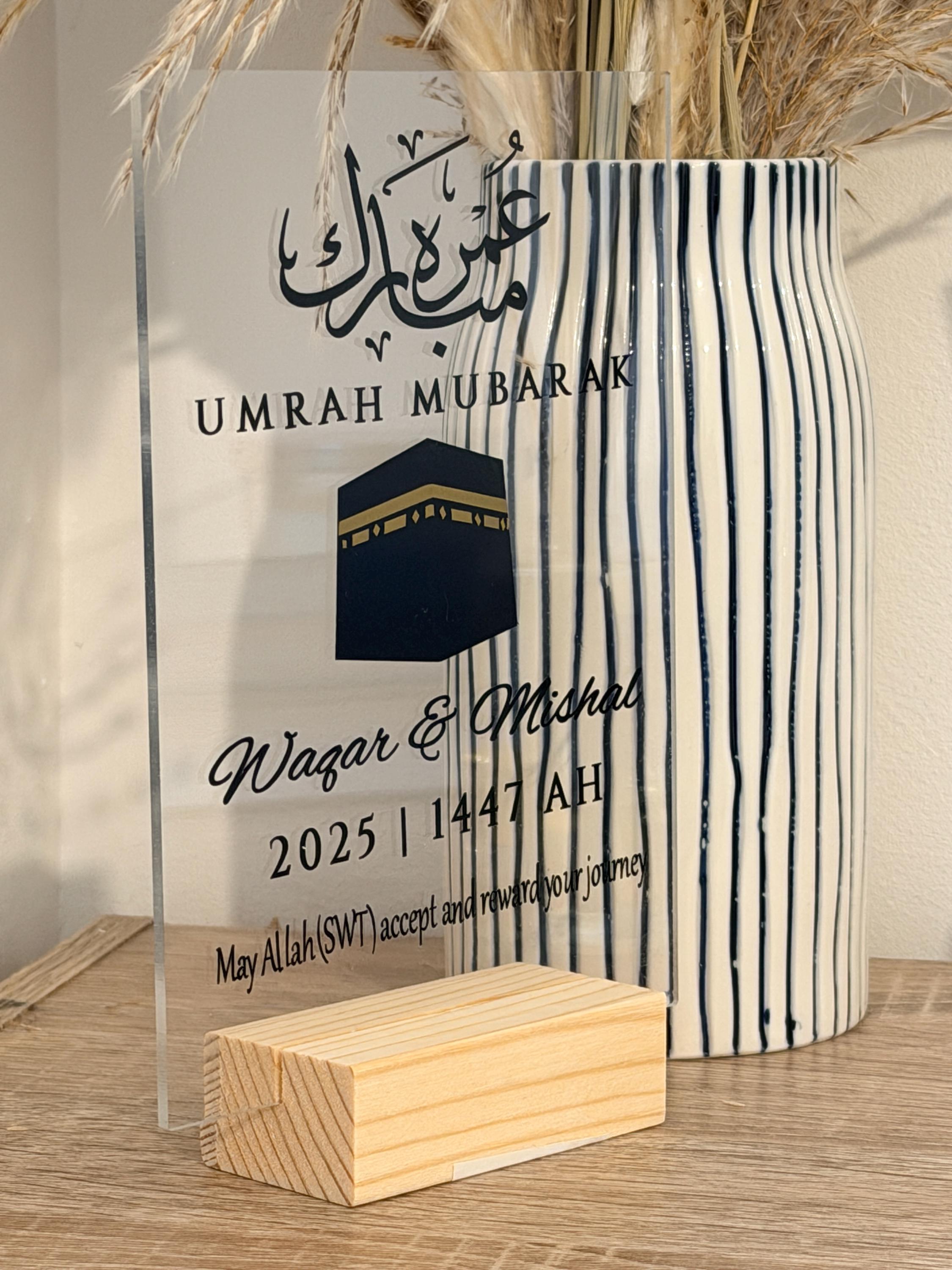 Personalized Umrah Mubarak Acrylic Plaque: Custom Islamic Gift (7x5 inches)